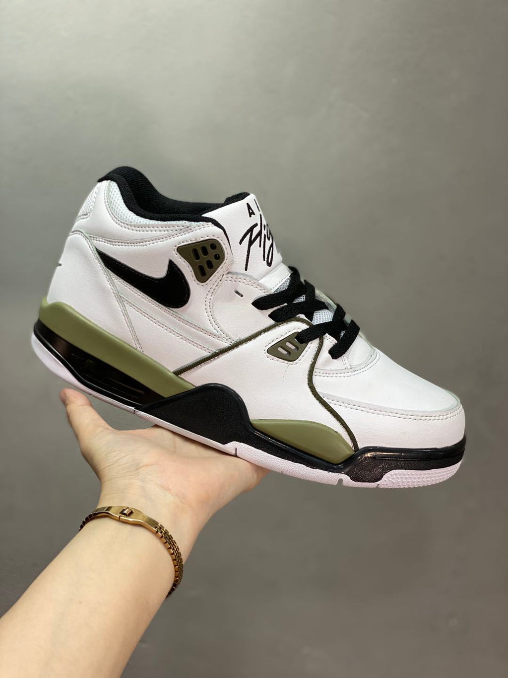 Nike Air Flight 89 Sneakers in White Olive Green - product image from the listing.