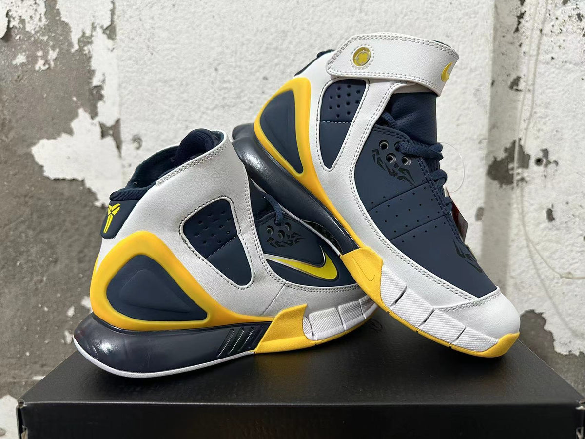 Nike Kobe 2K5 Basketball Shoes in Grey Blue Yellow - product image from the listing.