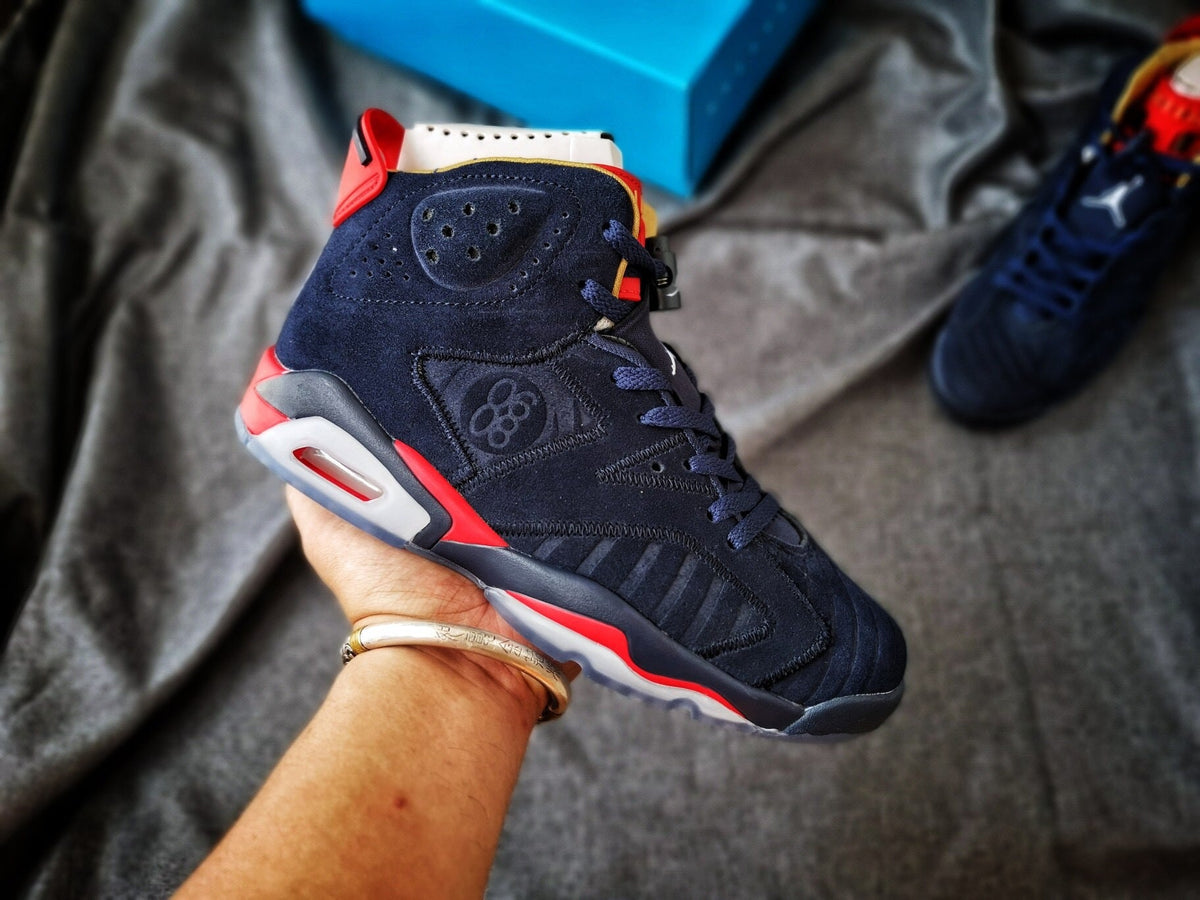 Air Jordan 6 Retro Sneakers in Navy Red White - product image from the listing.