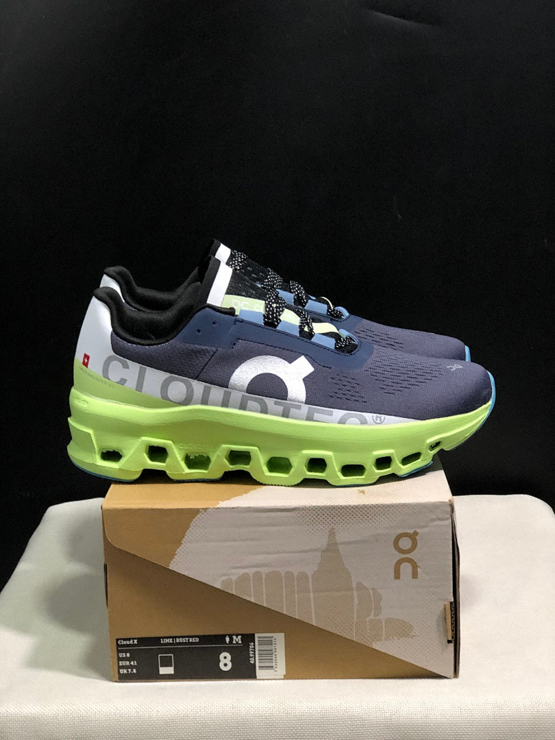 Navy and Lime On Cloudmonster Running Shoes - product image from the listing.
