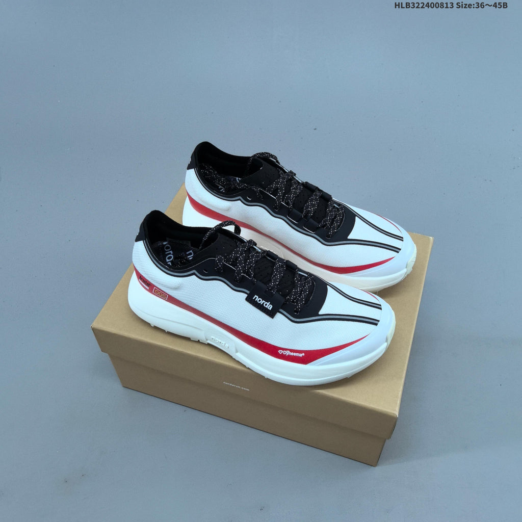 norda 005 Trail Running Shoes in White, in Black and Red - product image from the listing.