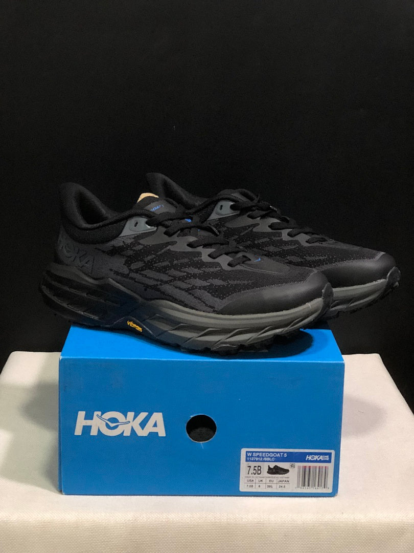 HOKA Speedgoat 5 Trail Running Shoes in Black - product image from the listing.