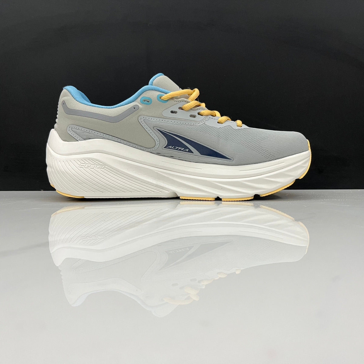 ALTRA Via Olympus Road Running Shoes, in Gray Blue Yellow - product image from the listing.