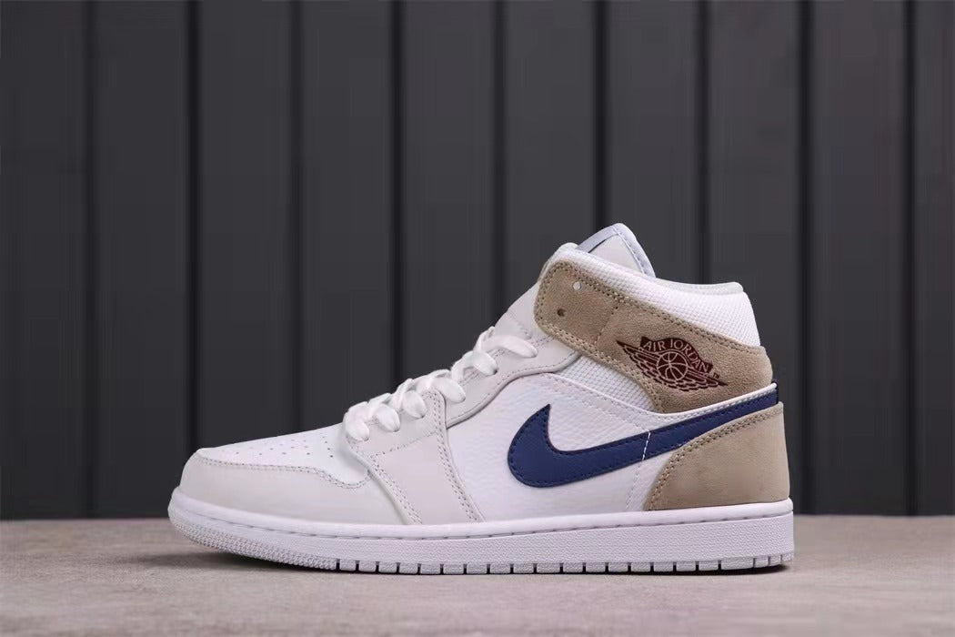Air Jordan 1 Mid Sneakers White Navy Beige DO6726-100 - product image from the listing.