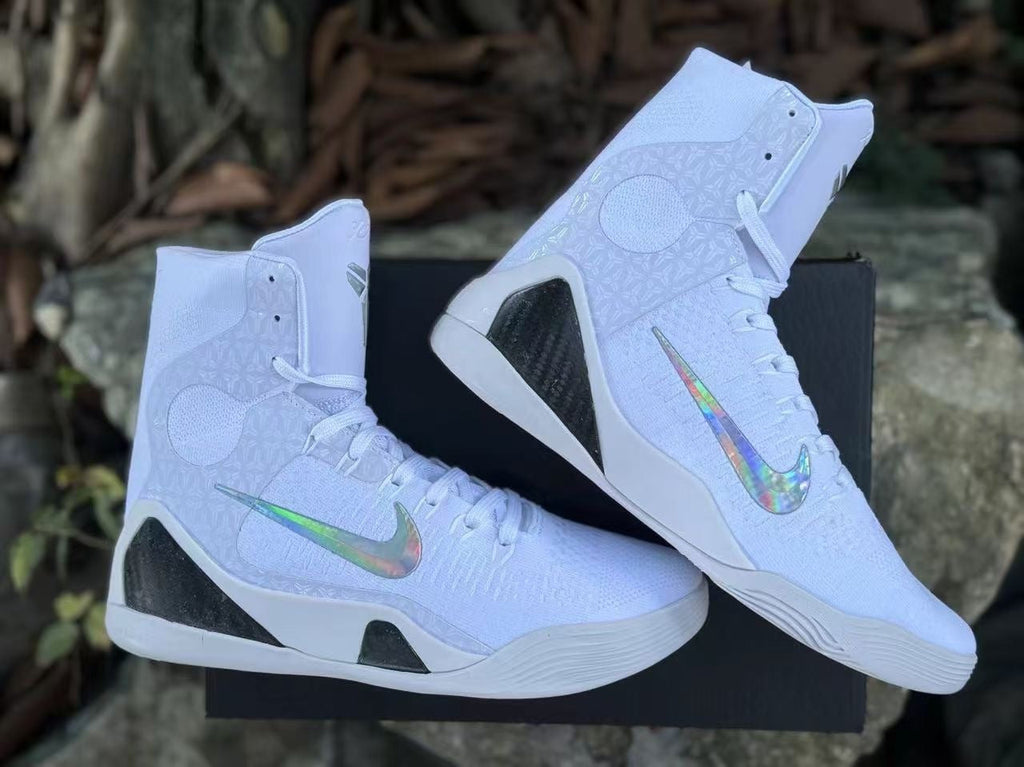 Nike Kobe 9 Elite High Halo Basketball Shoes in White - product image from the listing.