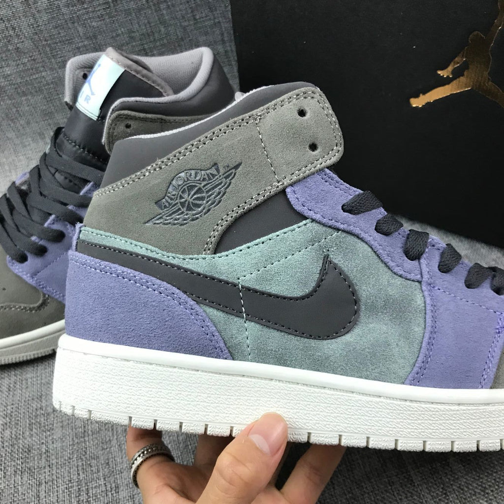 Jordan 1 Mid SE Sneakers in Grey Purple 852842-203 - product image from the listing.