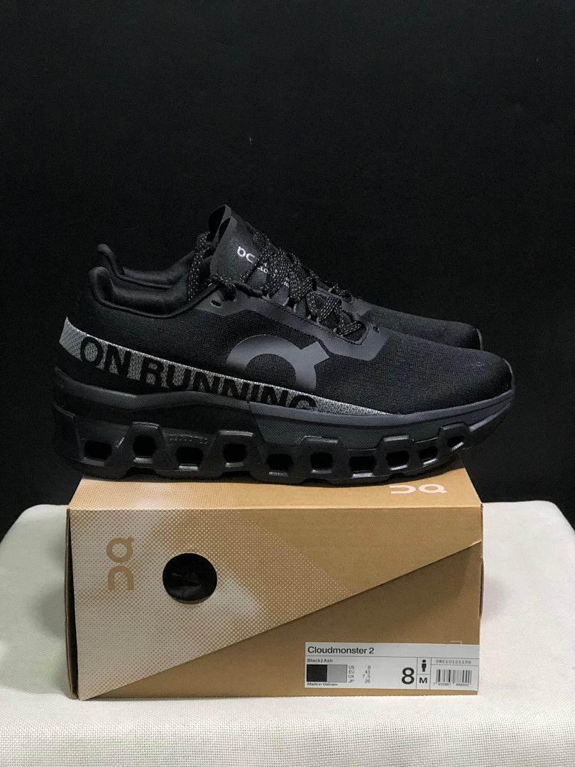On Cloudmonster 2 Black and Ash Shoes for Running - product image from the listing.