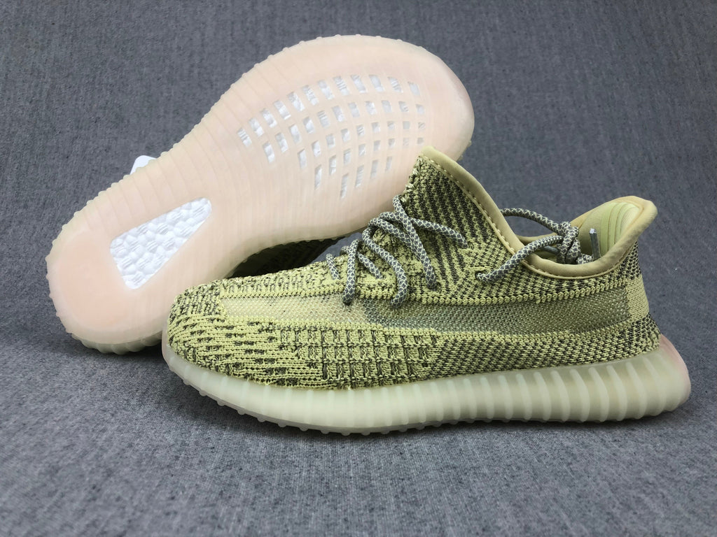 Yellow and Olive Yeezy 350 V2 Kids Sneakers - product image from the listing.