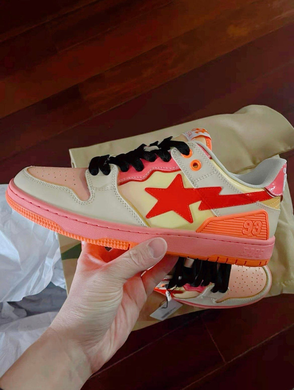 BAPE SK8 STA Low-Cut Sneakers in Orange Gradient - product image from the listing.