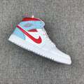 Air Jordan 1 Mid Sneakers in Ice Blue White and Red 555112-104 - product image from the listing.