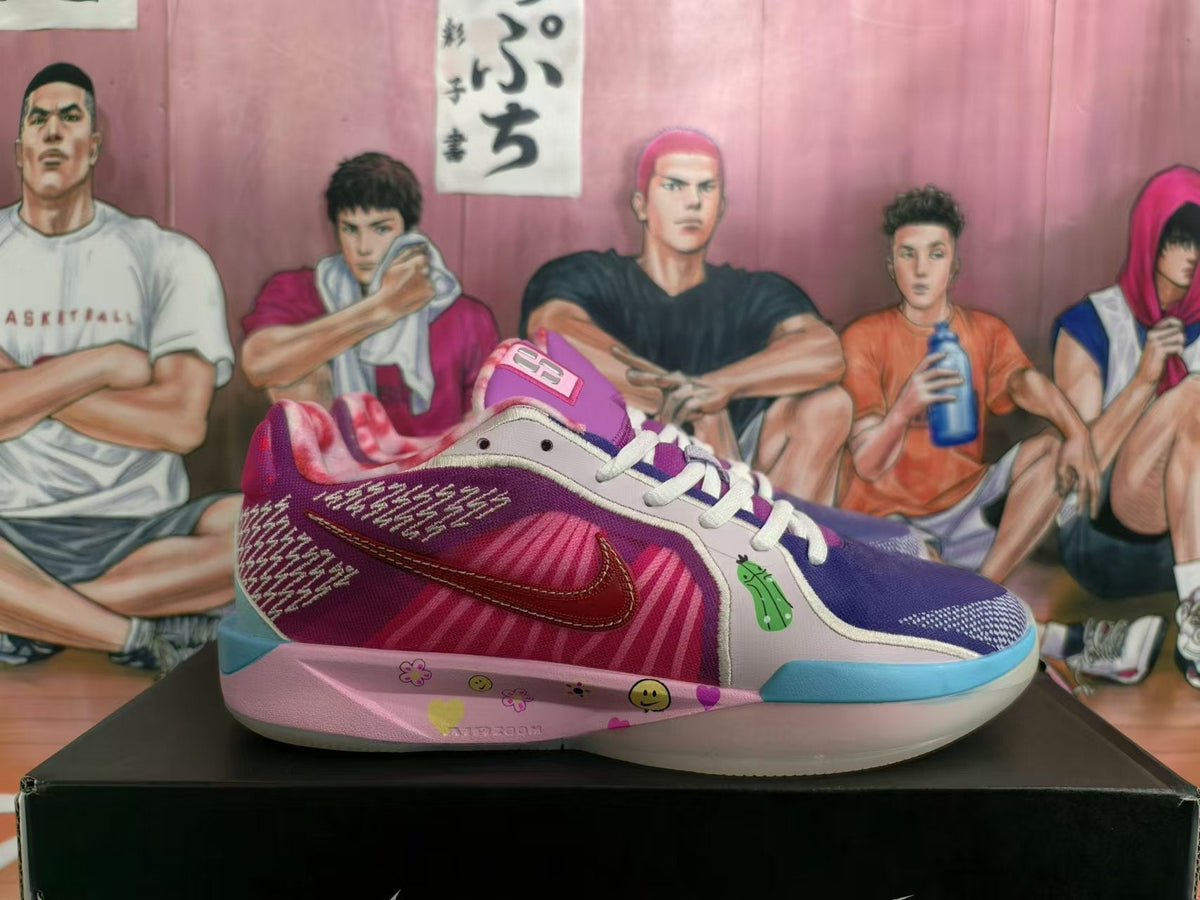 Nike Smiley Basketball Shoes in Purple, in Pink and Blue - product image from the listing.