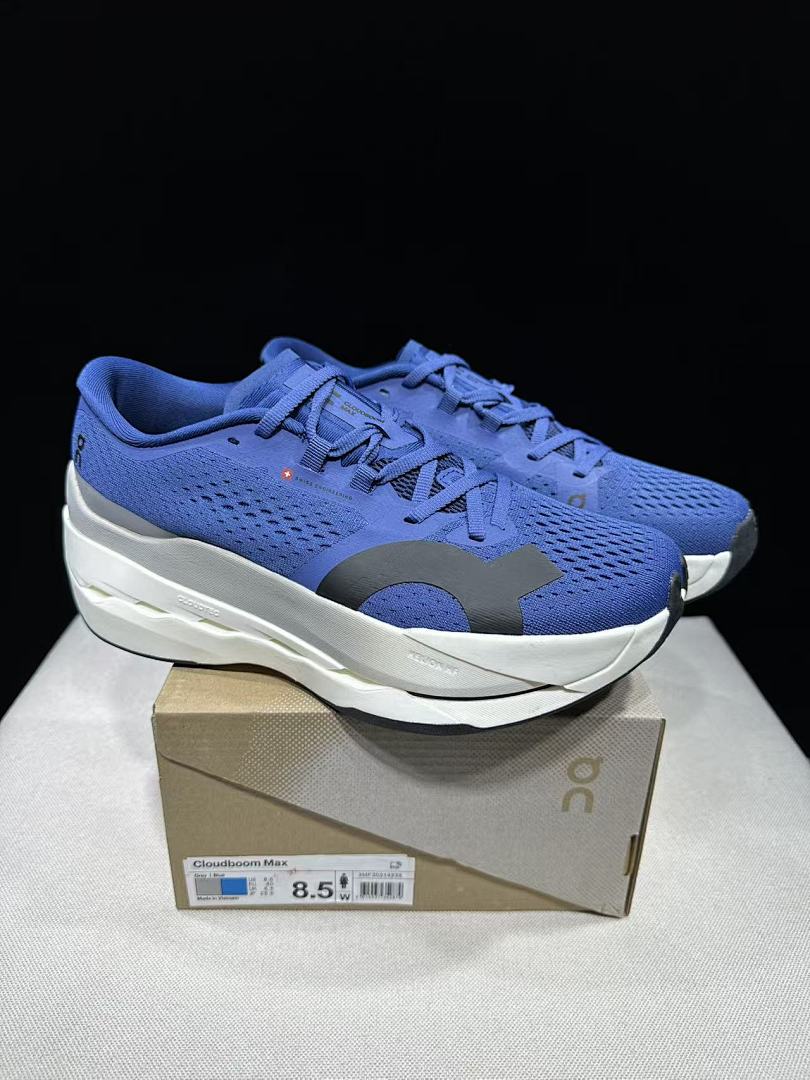 On Cloudboom Max Running Shoes, in Blue and White - product image from the listing.