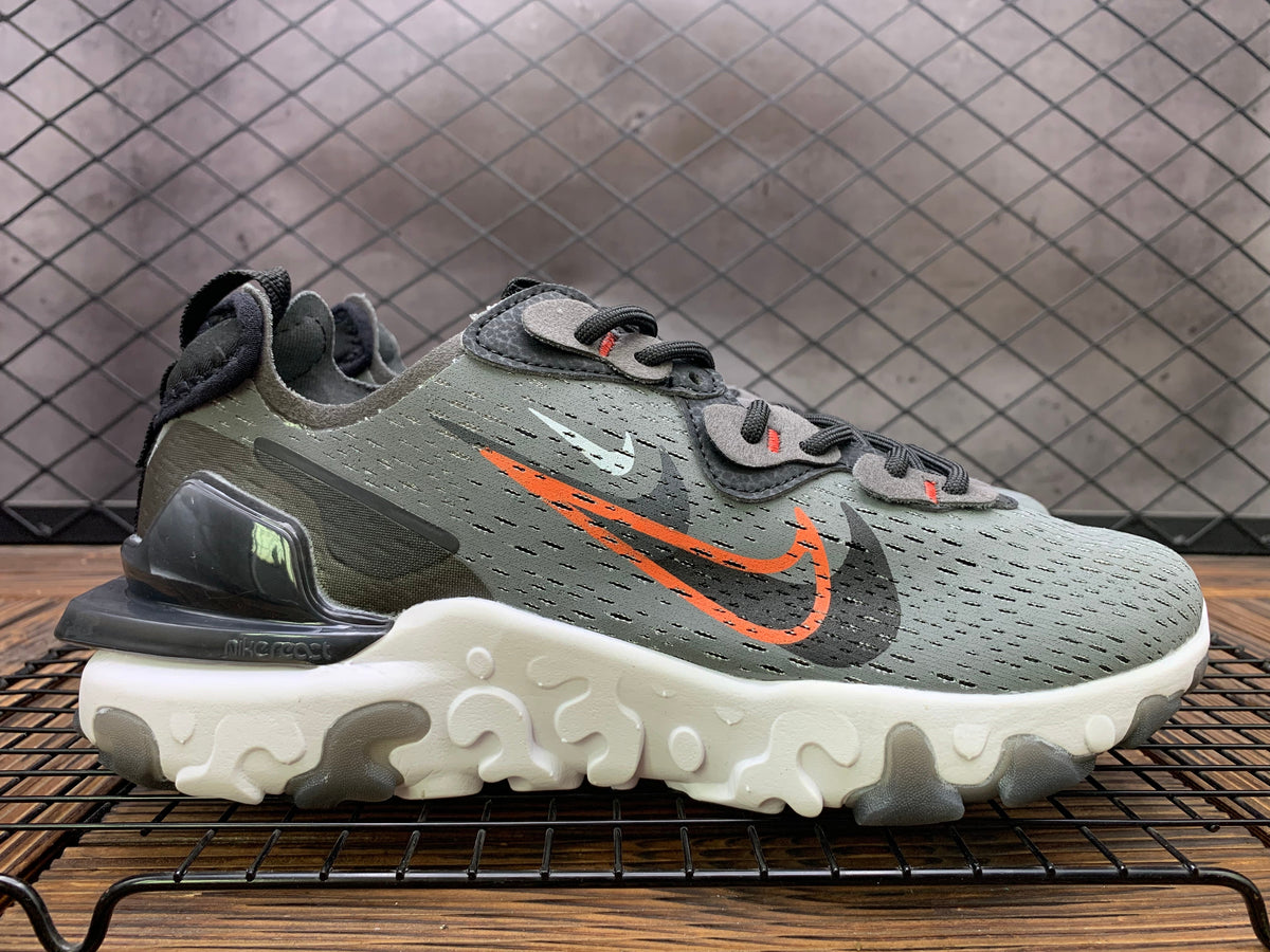 Nike React Sneakers, in Charcoal Gray and Orange - product image from the listing.