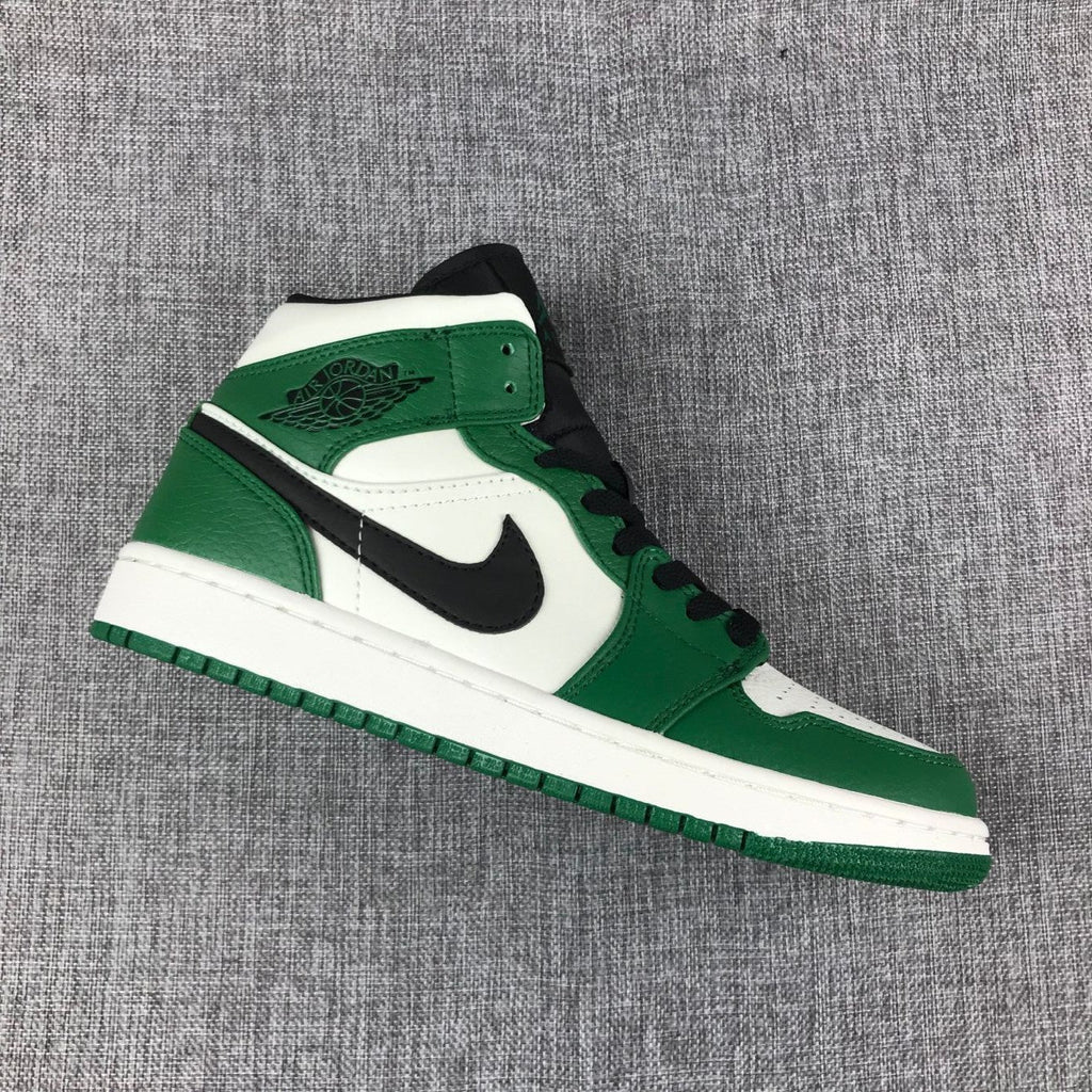 Air Jordan 1 Mid SE Sneakers in White Green Black - product image from the listing.