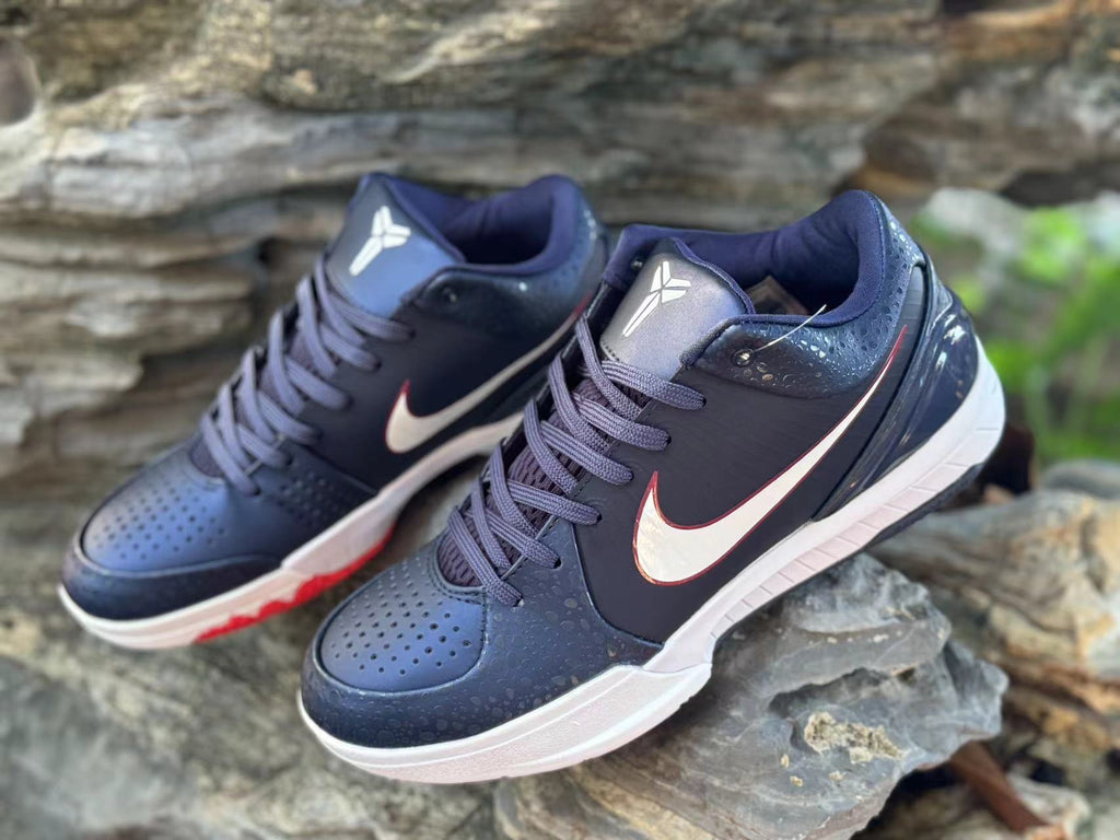 Nike Kobe 4 Basketball Footwear, Navy White Red Paris Colorway - product image from the listing.