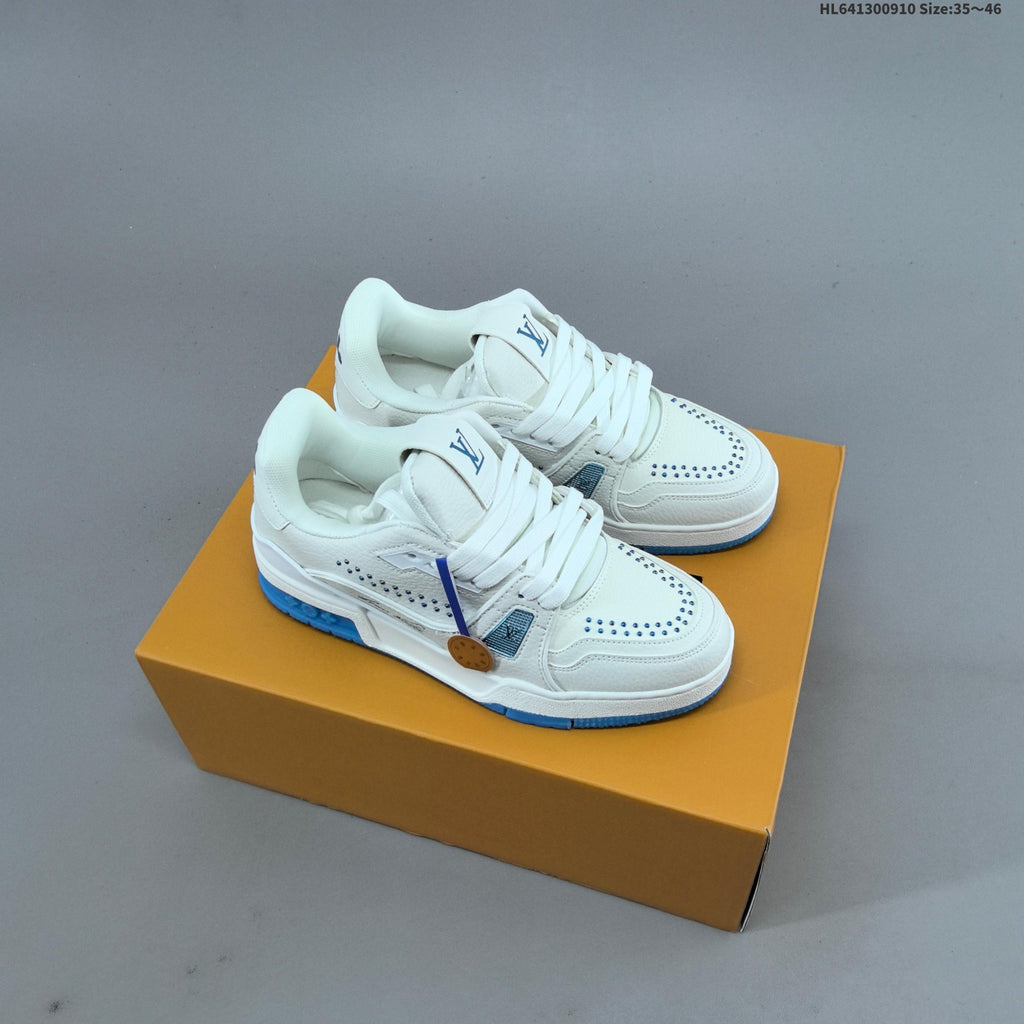 White and Black Louis Vuitton Studded Low-Top Sneakers - product image from the listing.