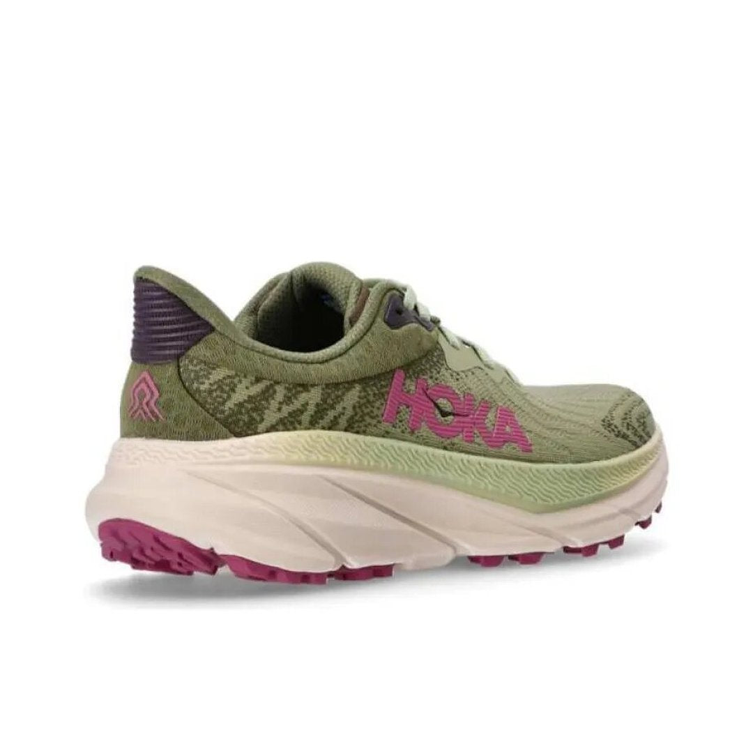 Olive Green and Pink HOKA Trail Running Shoes - product image from the listing.