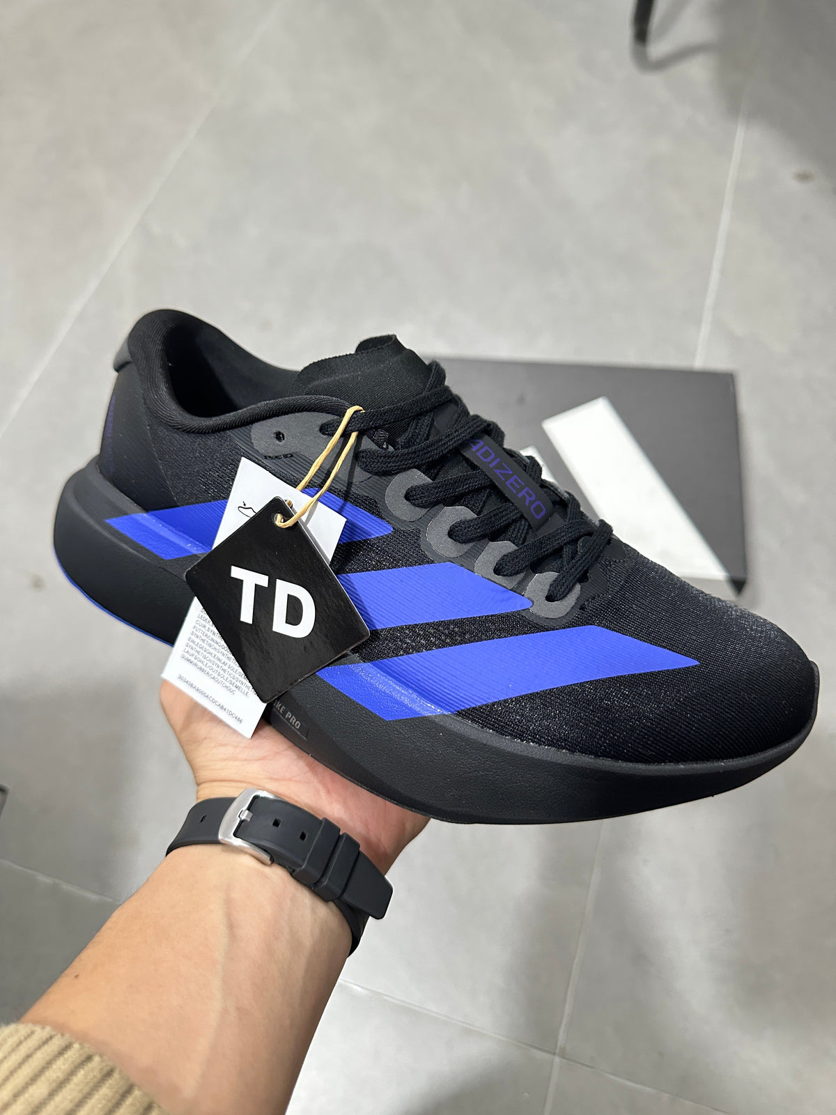 Adidas Lightstrike Pro Running Shoes in Black Blue JS4496 - product image from the listing.