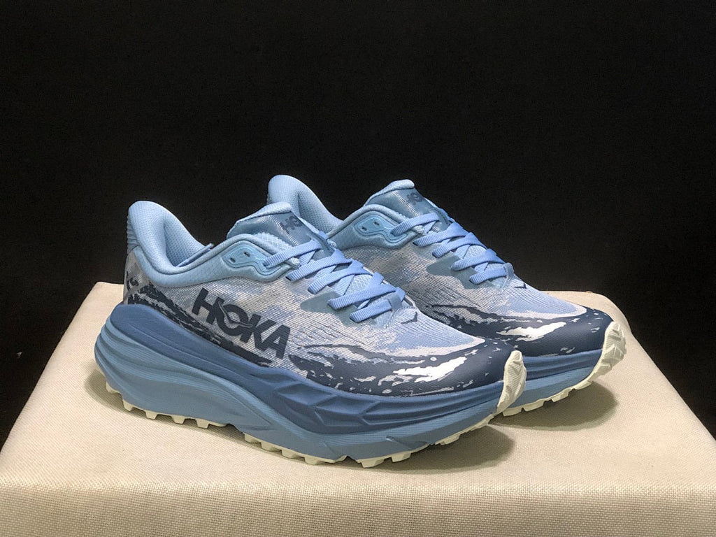 HOKA Stinson 7 Trail Shoes for Running, Blue Pattern - product image from the listing.