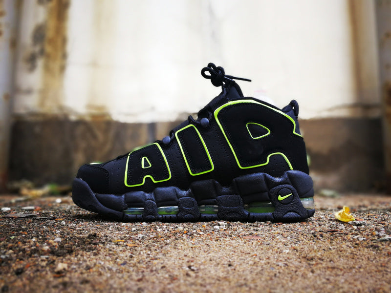 Nike Air More Uptempo Sneakers in Black Volt Green - product image from the listing.
