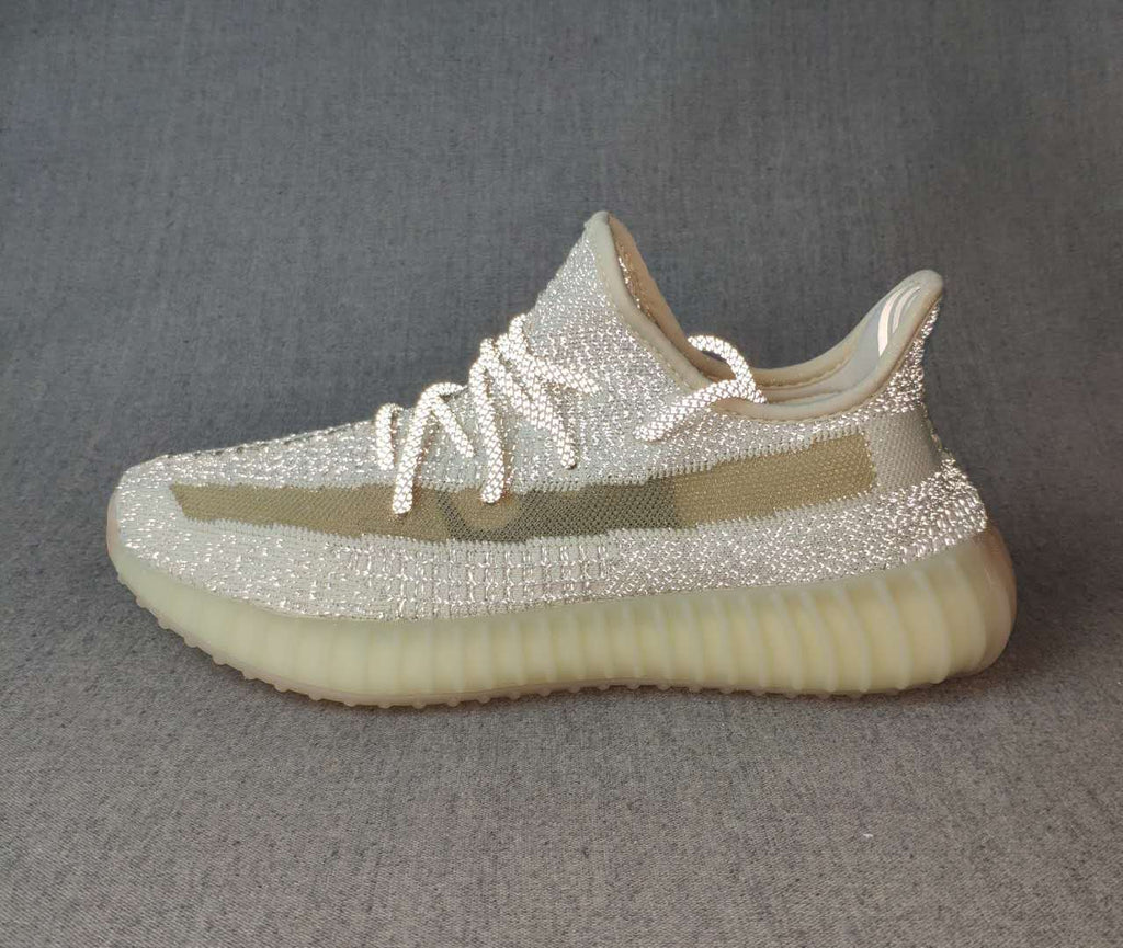 Light Gray and Cream Yeezy 350 V2 Knit Sneakers - product image from the listing.