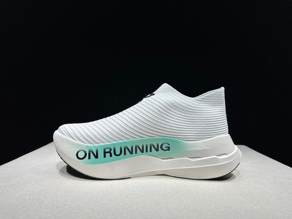 On Cloudboom Strike LS Running Shoes in White Light Green - product image from the listing.