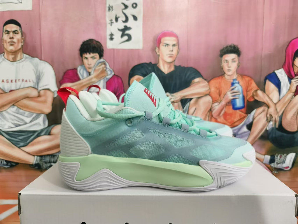 Mint Green and White Basketball Sneakers - product image from the listing.