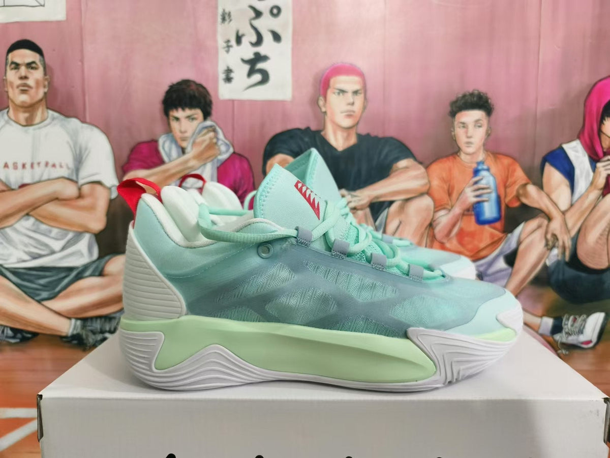 Mint Green and White Basketball Sneakers - product image from the listing.