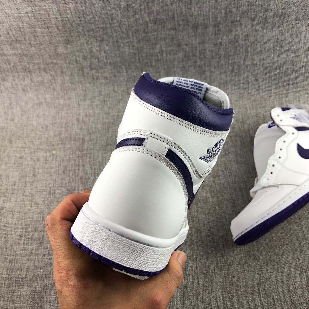 Air Jordan 1 Court Purple High-Cut Sneakers White/Purple CD0461-151 - product image from the listing.