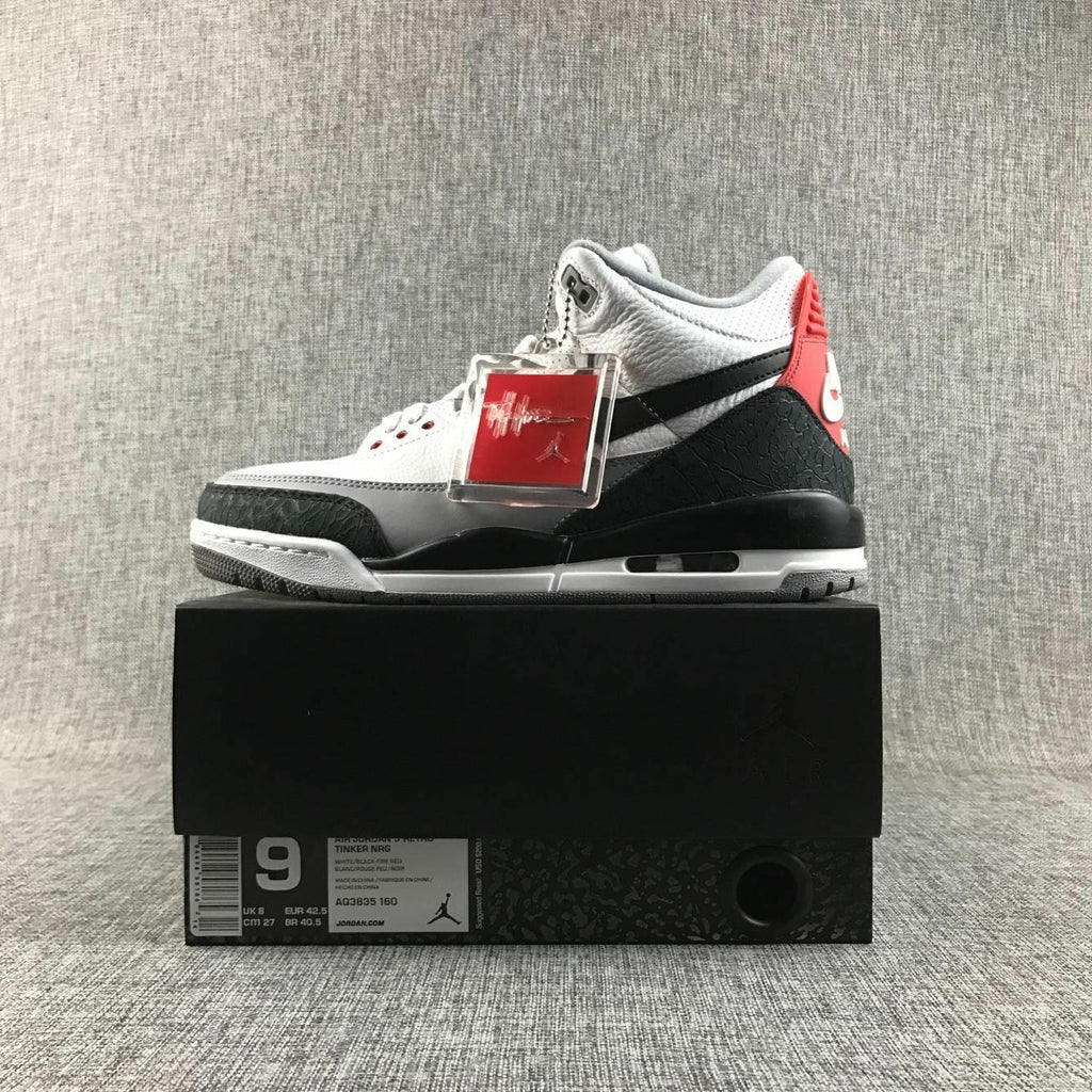 Air Jordan 3 White Grey Black Red Sneakers - product image from the listing.