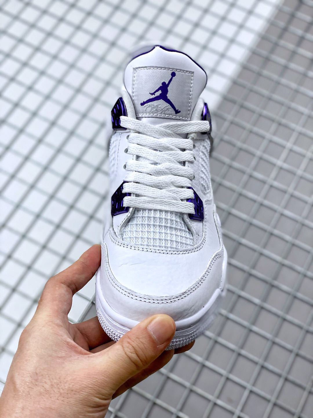 Air Jordan 4 Court Purple White and Purple Sneakers - product image from the listing.