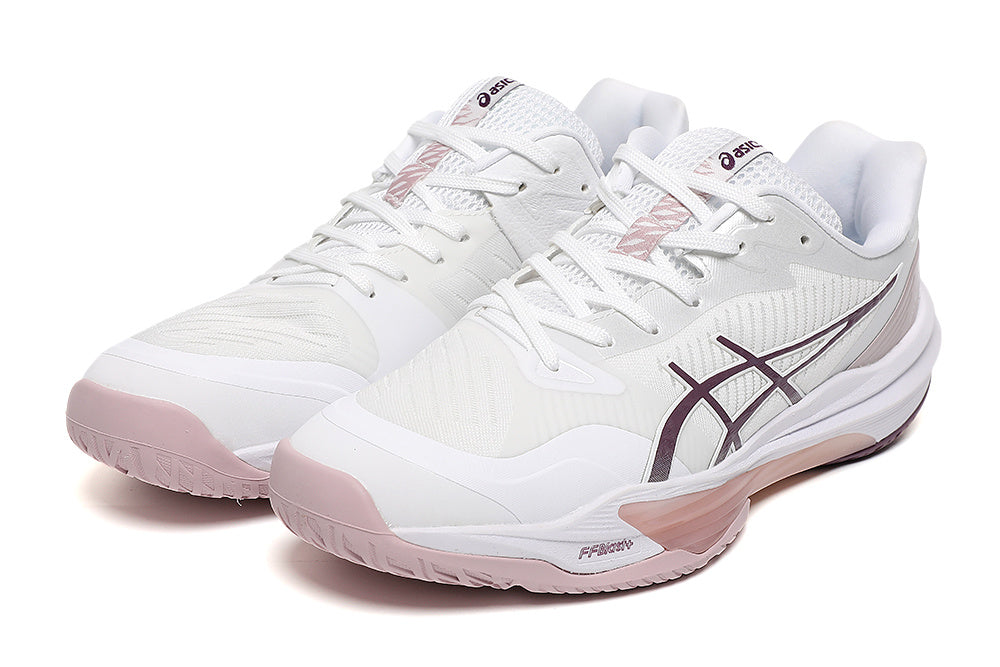 ASICS White and Pink Court Trainers - product image from the listing.