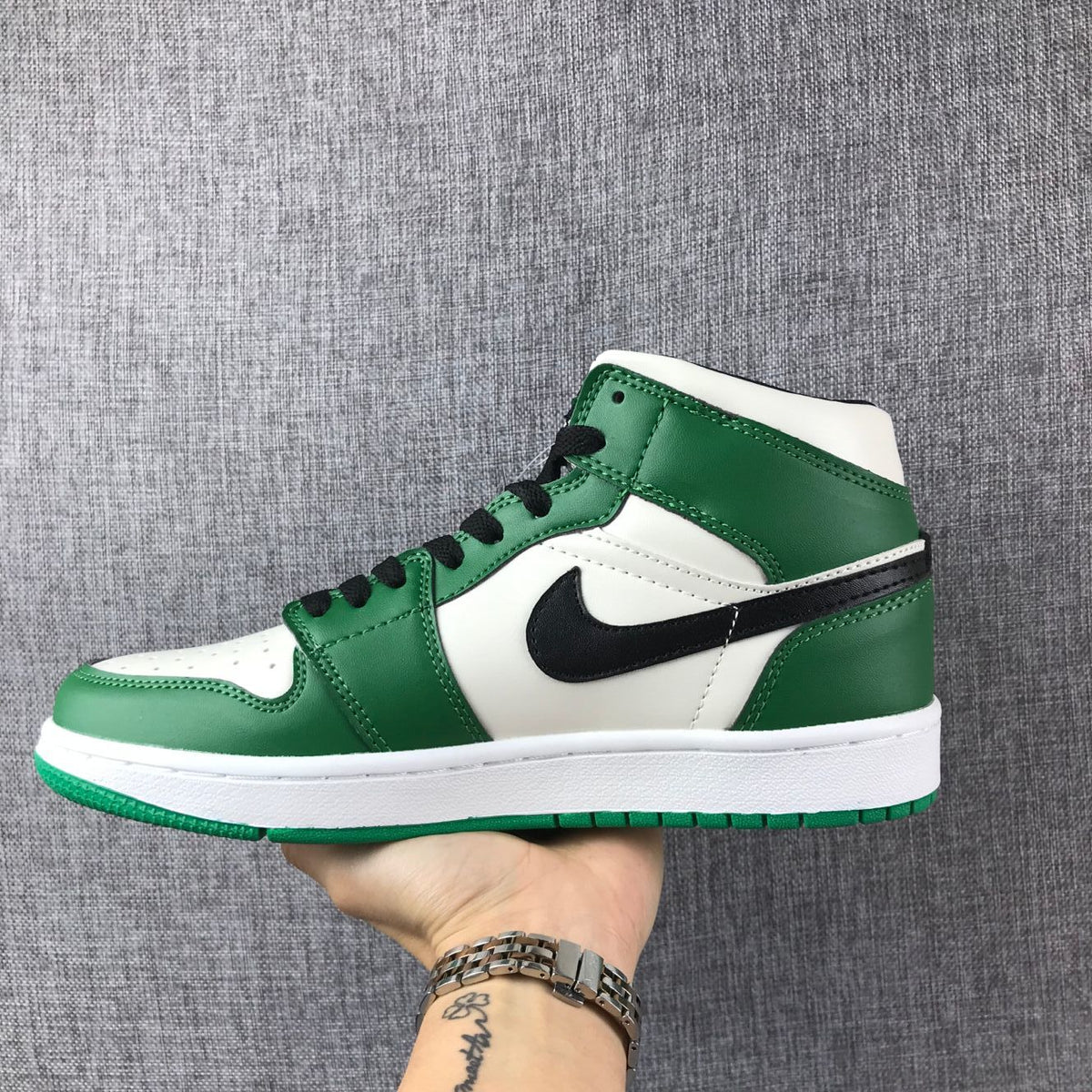 Air Jordan 1 Mid Celtics White Green Black Sneaker 852542-301 - product image from the listing.