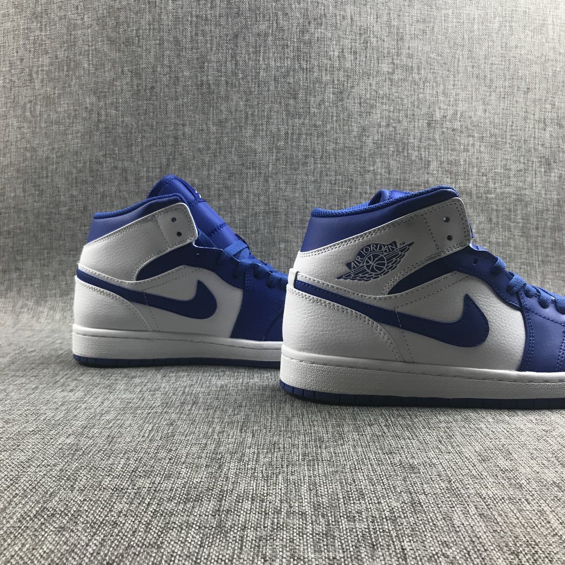 Hyper Royal Sneakers, White and Blue, - Jordan 1 Mid 554724-114 - product image from the listing.