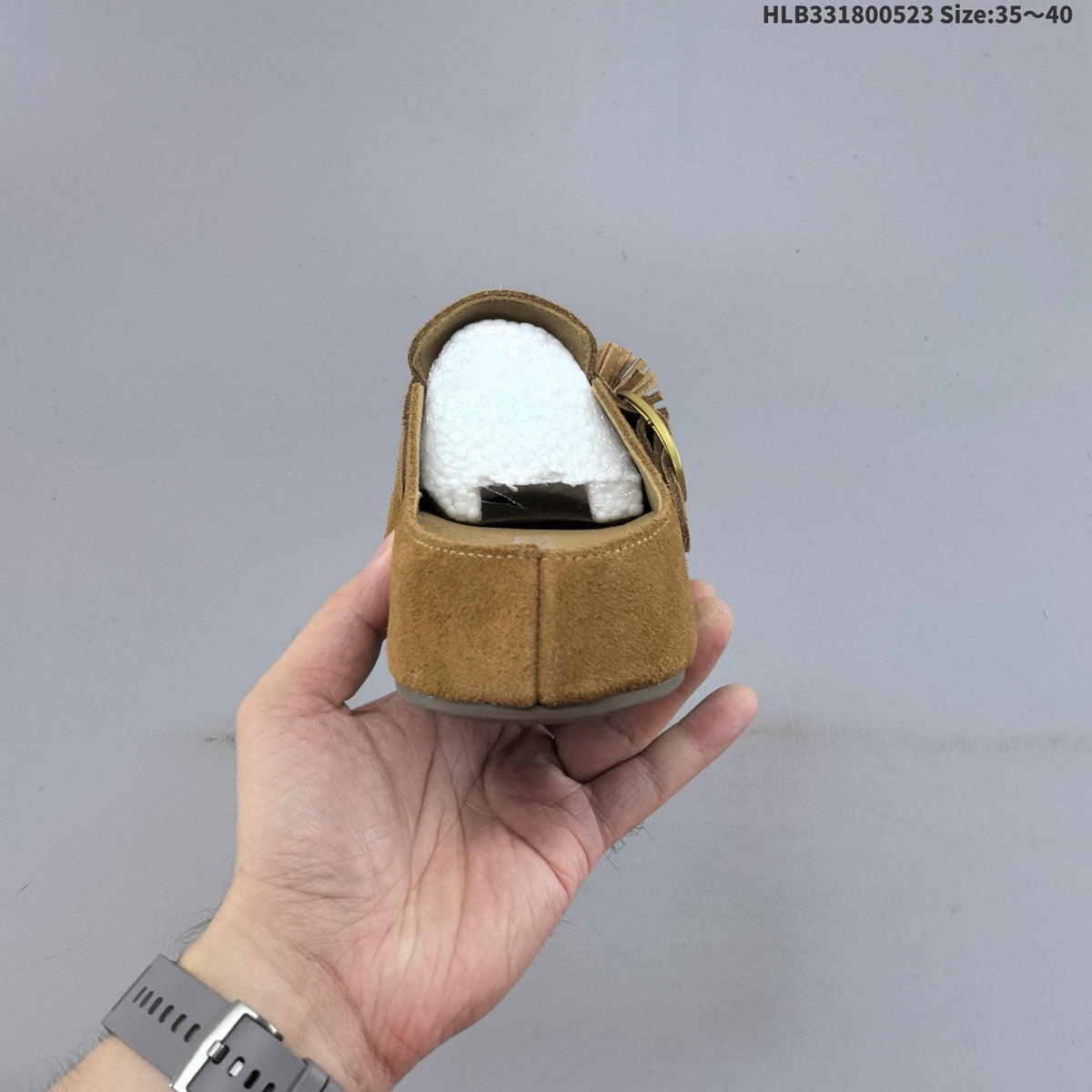 Embellished Brown Backless Slip-On Clogs with Buckle - product image from the listing.
