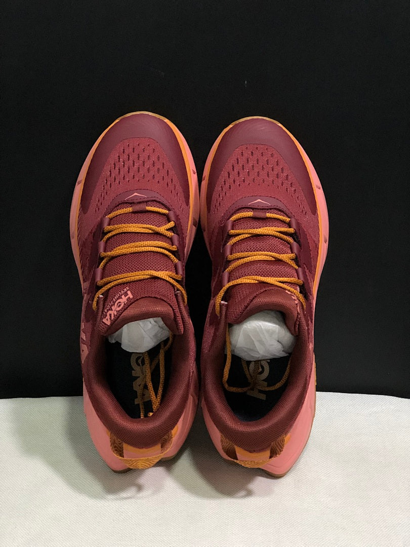 Burgundy and Pink HOKA Skyline Float X Trail Sneakers - product image from the listing.