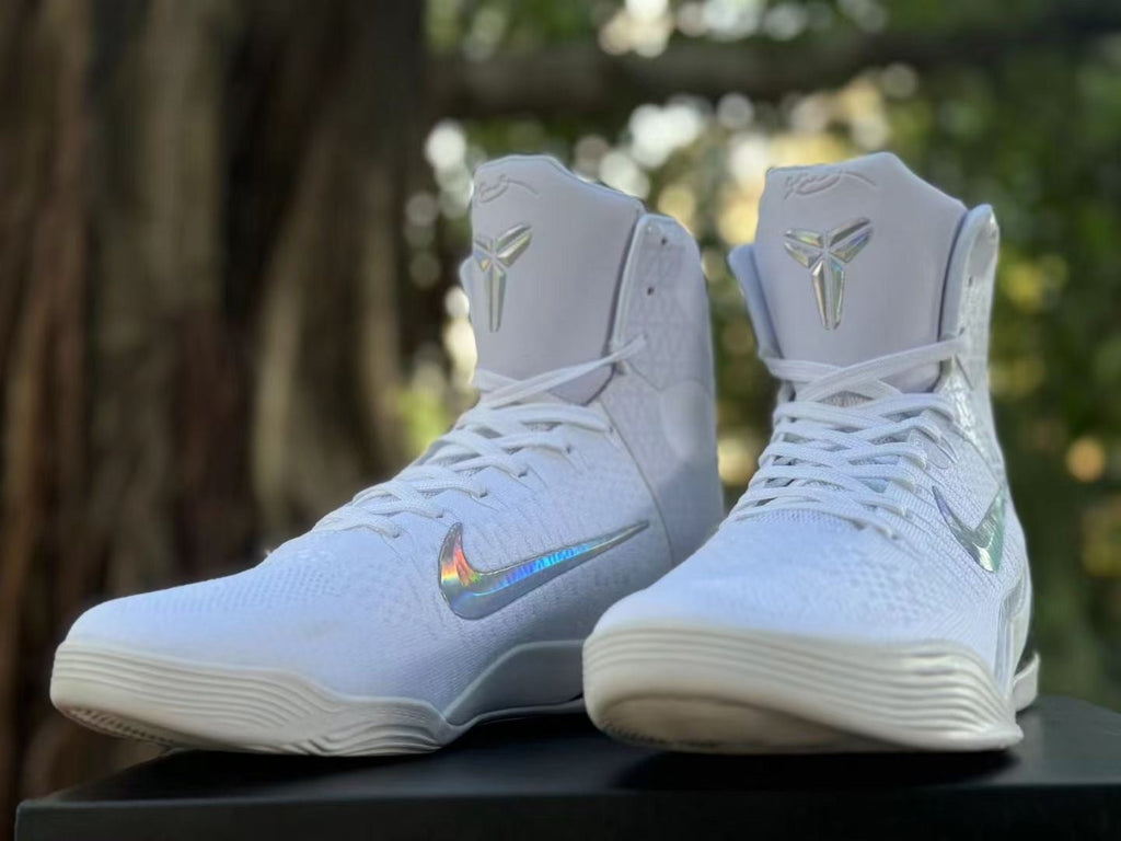 Nike Kobe 9 Elite High Halo Basketball Shoes in White - product image from the listing.