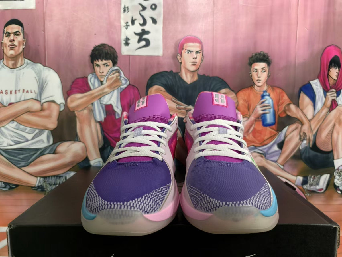 Nike Smiley Basketball Shoes in Purple, in Pink and Blue - product image from the listing.