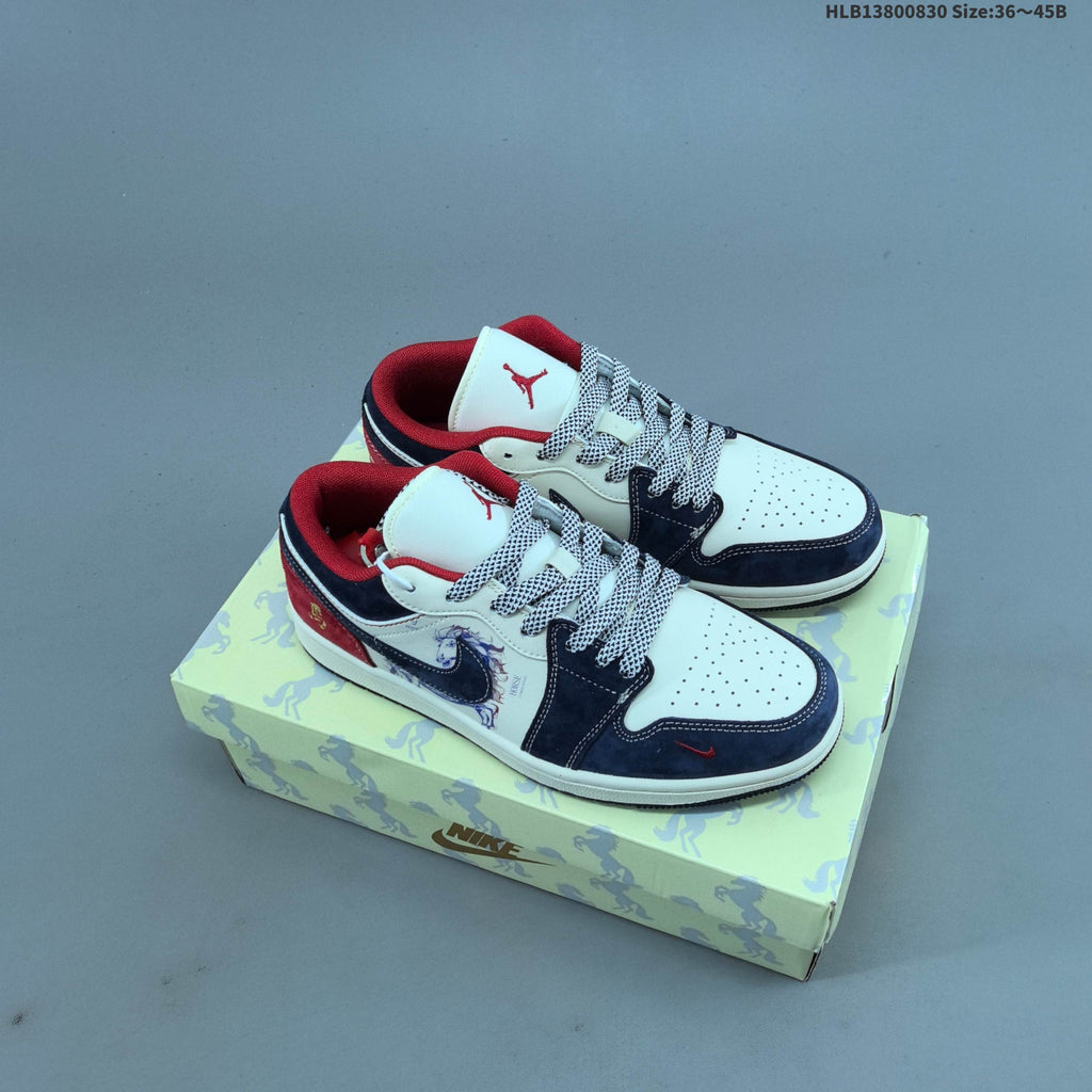 Nike Air Jordan 1 Low Sneakers in White, in Navy and Red - product image from the listing.