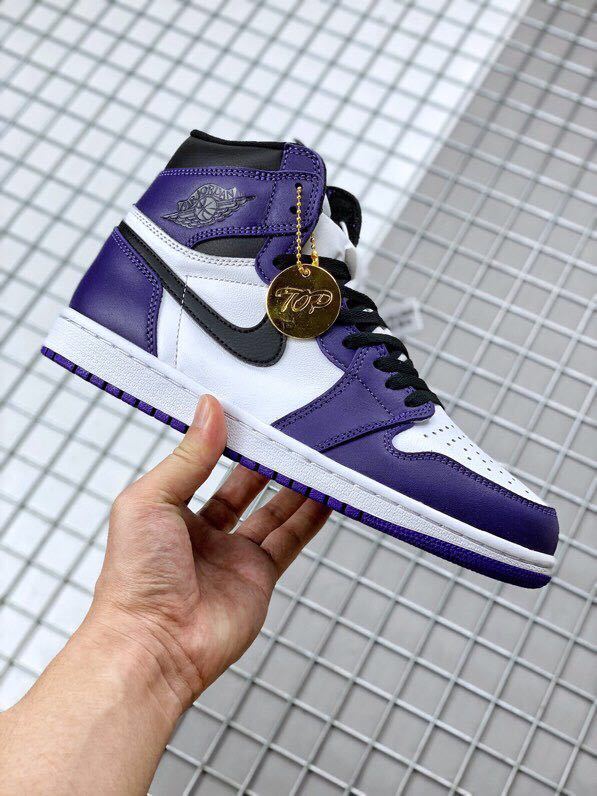 Air Jordan 1 High OG Court Sneakers in Purple 555088-500 - product image from the listing.