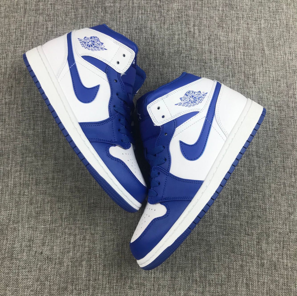 Hyper Royal Sneakers, White and Blue, - Jordan 1 Mid 554724-114 - product image from the listing.