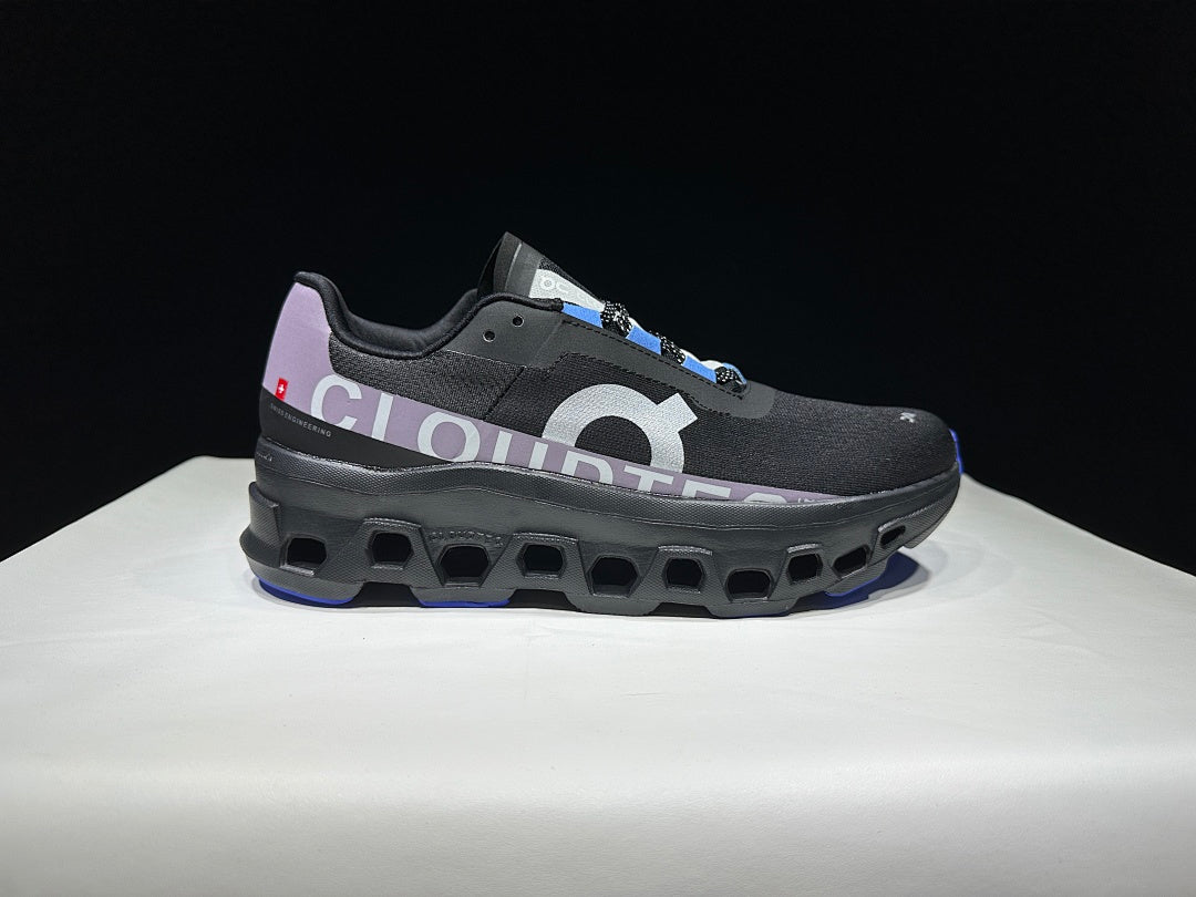 On Cloudmonster Cloud X Sneakers in Black Purple Blue - product image from the listing.