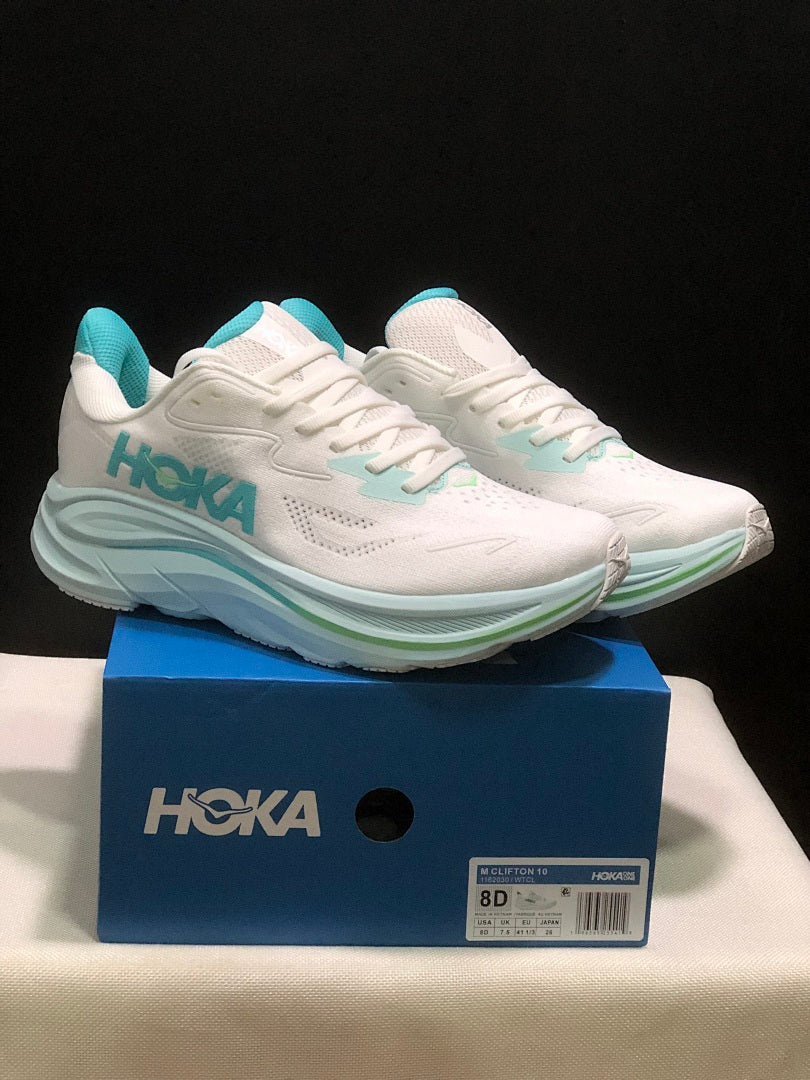 HOKA Clifton 10 Running Shoes, in White Aqua - product image from the listing.