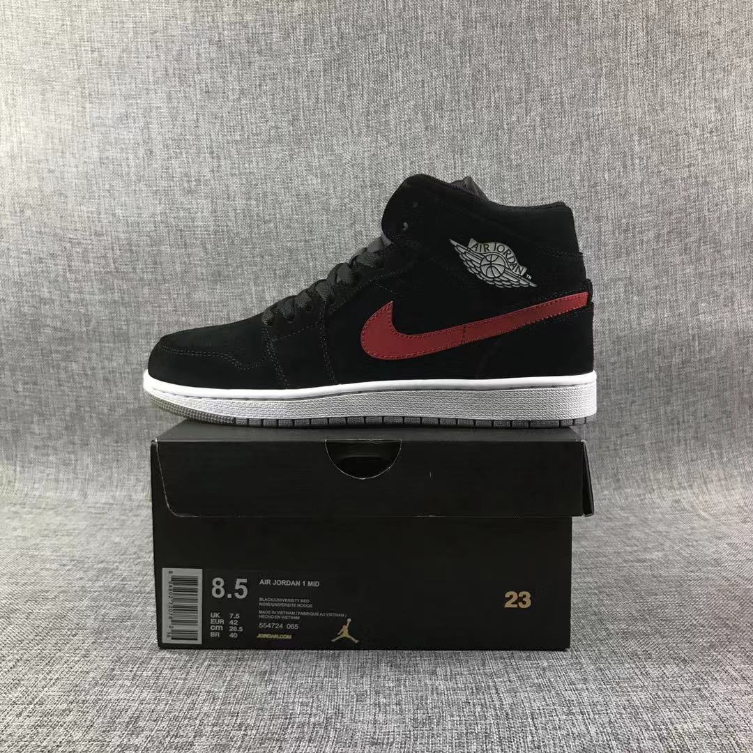 Jordan 1 Mid Sneakers in Black Red Blue 554724-065 - product image from the listing.