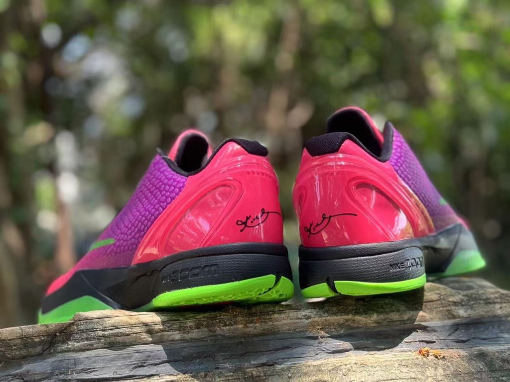 Nike Kobe 6 Basketball Shoes in Pink, in Purple and Volt Green - product image from the listing.