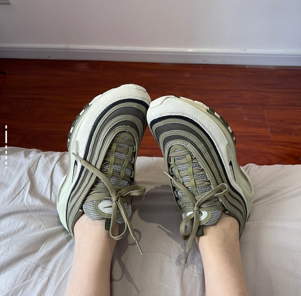Sneakers, Olive Green and White, - Nike Air Max 97 FB9619-002 - product image from the listing.