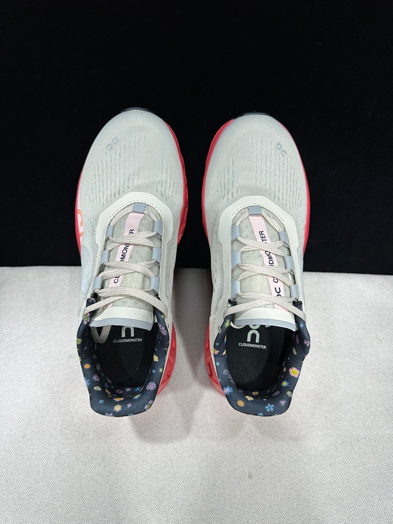 Light Gray and Coral On Cloudmonster Sneakers - product image from the listing.