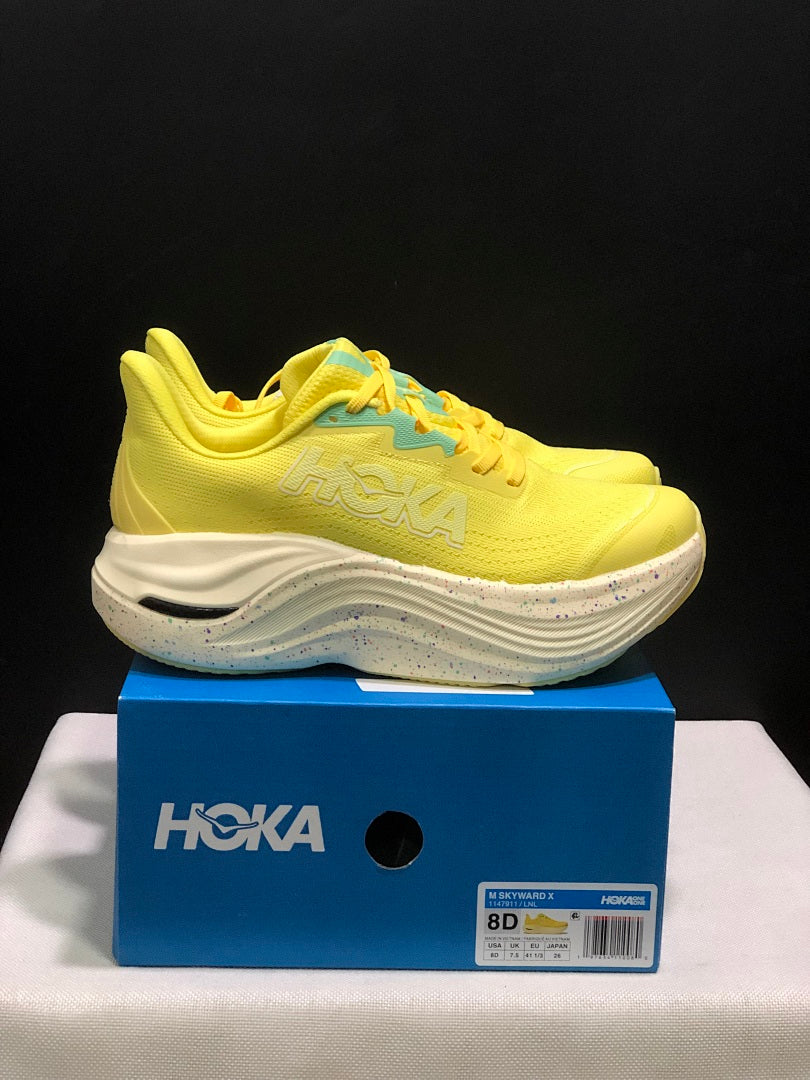 Yellow and Aqua HOKA Skyward X Running Shoes - product image from the listing.
