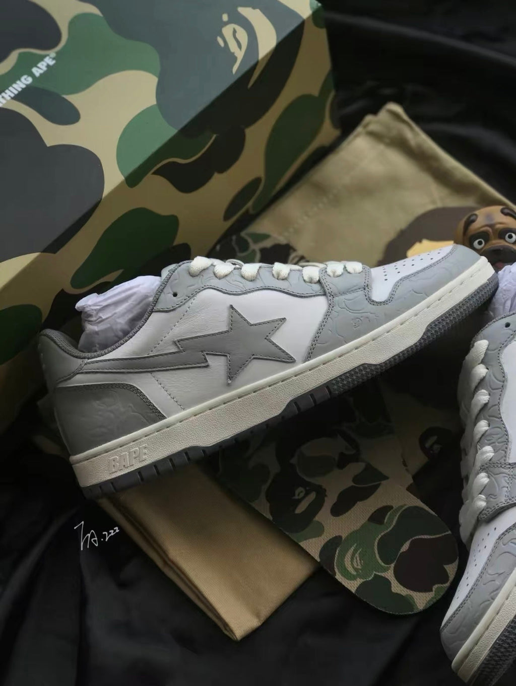 A BATHING APE BAPE Court Sta Low Sneakers in White Grey - product image from the listing.