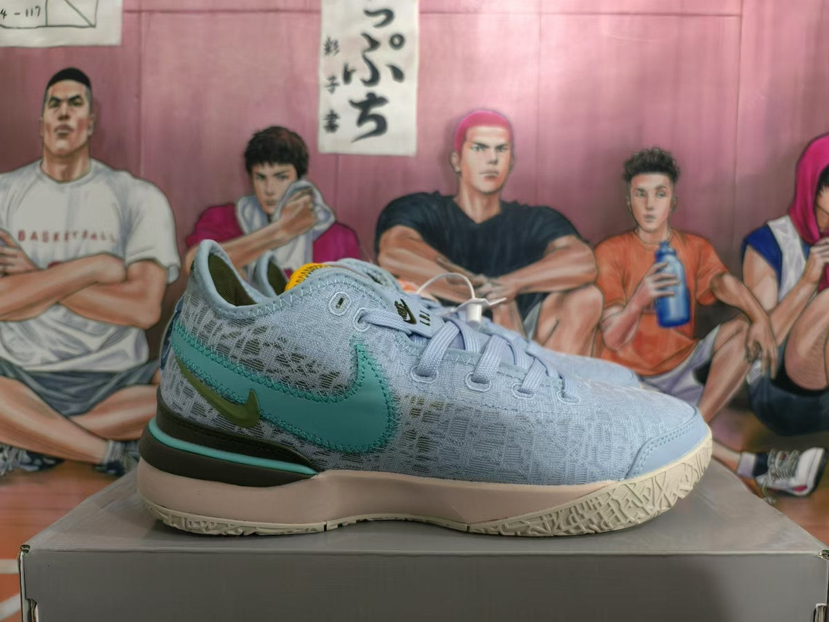 Light Blue and Teal Nike Basketball Shoes - product image from the listing.